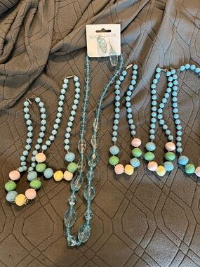 Private Label Blue & Pastel Bead Necklace and Bracelet Set